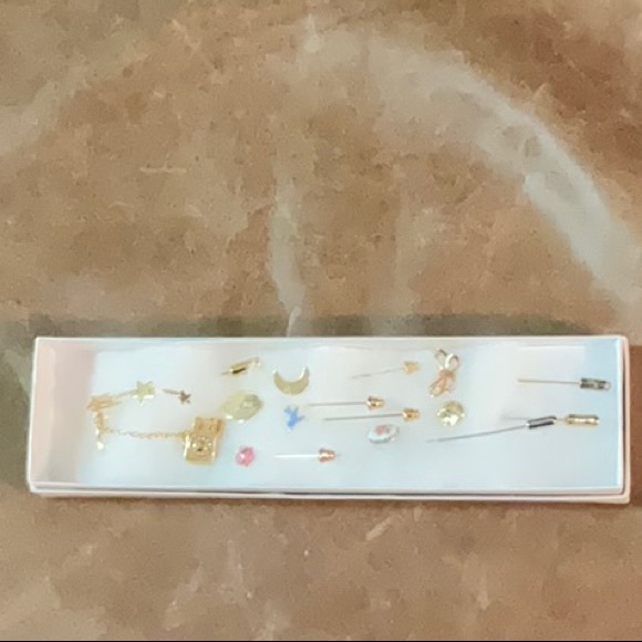 Avon Pin and 8 Stick Pins Lot Telephone Flower Lock Moon Butterfly Bird Stars - Picture 2 of 12